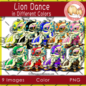 lion dance in different colors